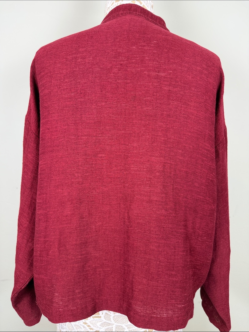 Eileen Fisher Red Linen Cotton Blend Mandarin Collar Frog Closure Jacket Shirt M - Picture 8 of 10
